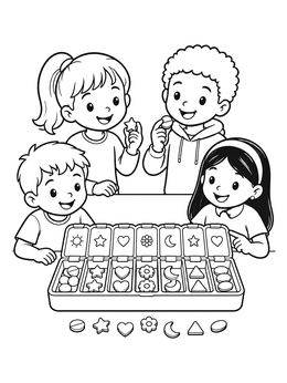 Free printable Children With Weekly Vitamin Organizer coloring page