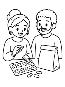 Free printable Couple Unpacking Medicine At Home coloring page