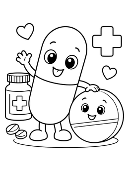 Free printable Cute Medicine Capsule And Round Pill coloring page