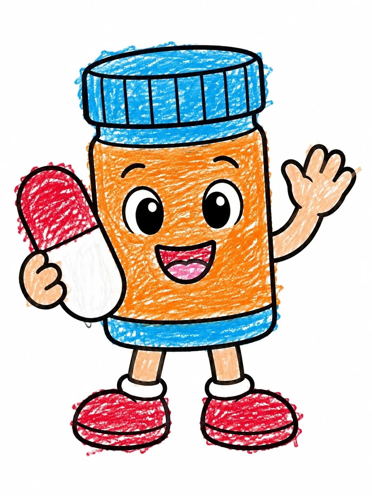 Colored example of the Happy Pill Bottle Character coloring page