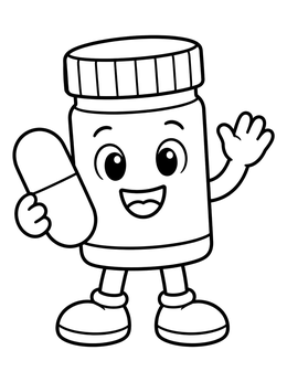 Free printable Happy Pill Bottle Character coloring page