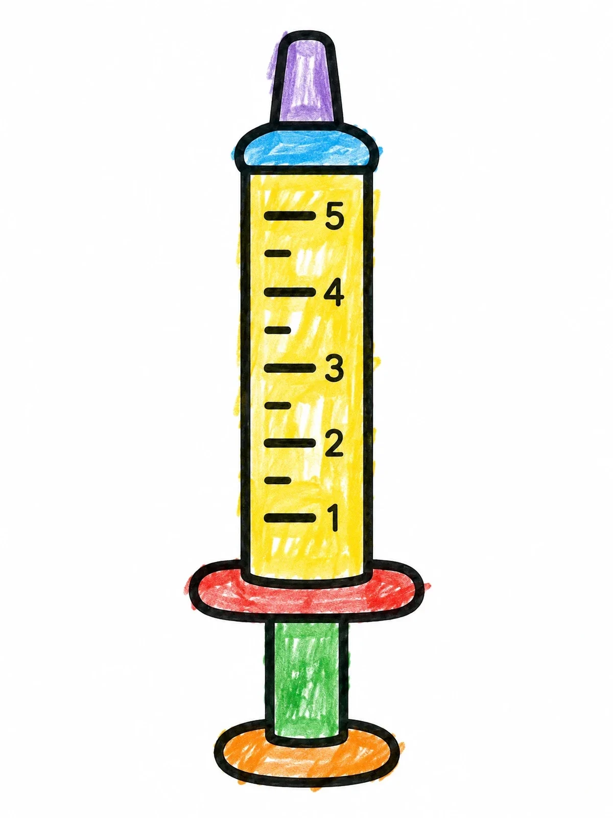 Colored example of the Oral Medicine Syringe With Measurements coloring page