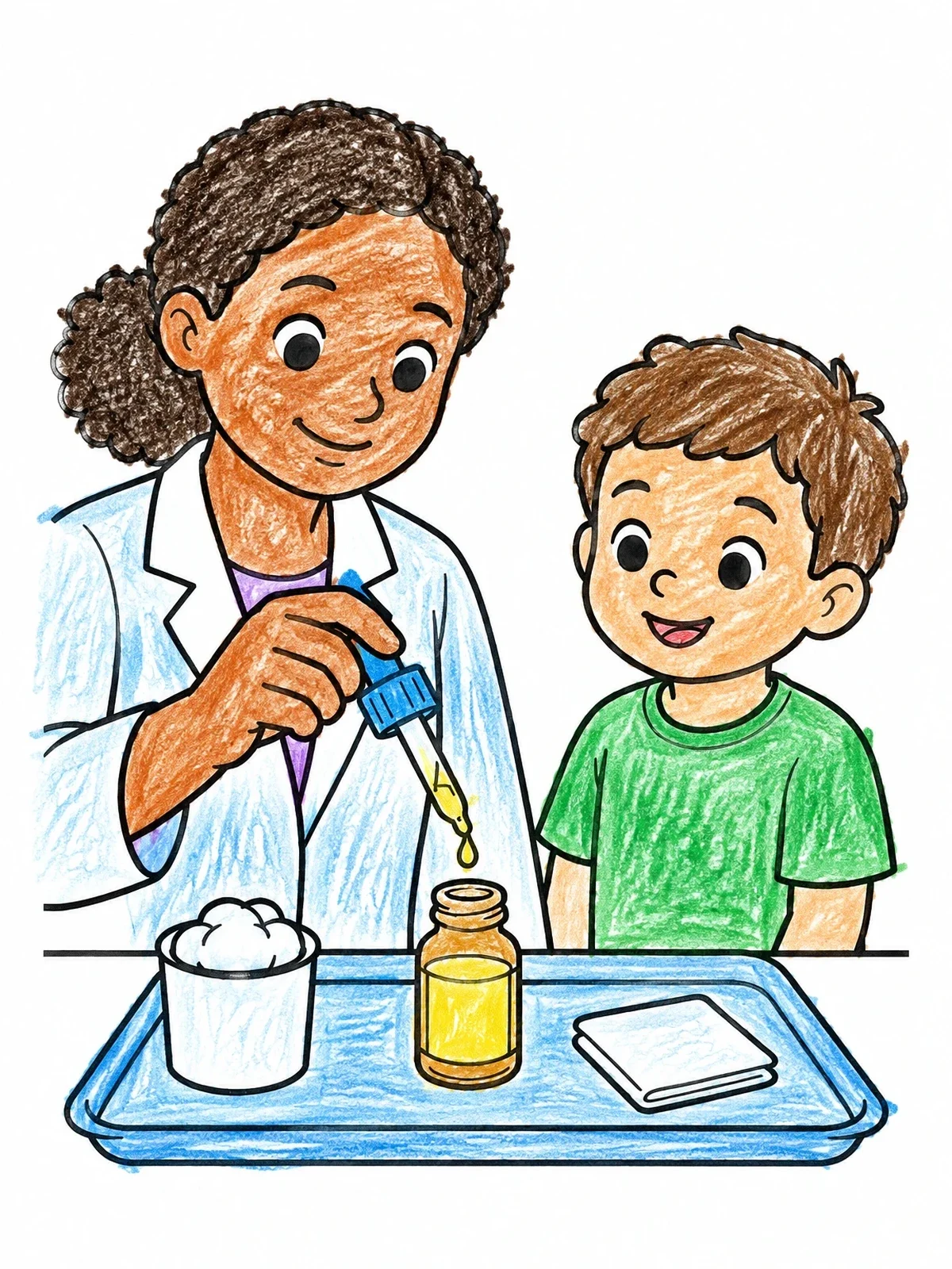Colored example of the Pharmacist Preparing Medicine With Dropper coloring page