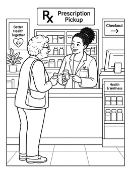 Free printable Prescription Pickup At The Pharmacy Counter coloring page