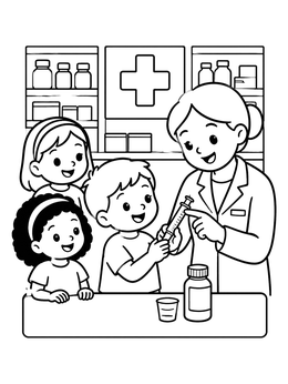 Free printable Friendly Pharmacist Showing Medicine Syringe coloring page