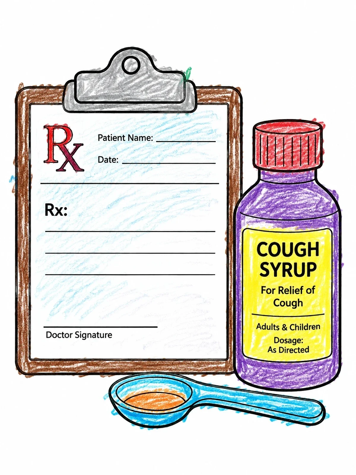 Colored example of the Prescription Pad And Cough Syrup Bottle coloring page