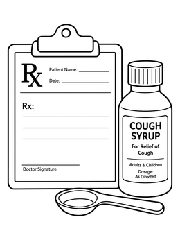 Free printable Prescription Pad And Cough Syrup Bottle coloring page