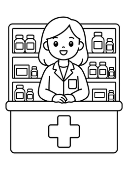 Free printable Smiling Pharmacist Behind The Counter coloring page