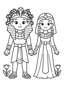 Free printable Cute Egyptian Pharaoh And Queen coloring page