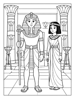 Free printable Egyptian Pharaoh And Queen In Palace coloring page
