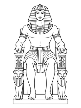 Free printable Egyptian Pharaoh On Lion Throne coloring page