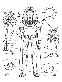 Free printable Egyptian Pharaoh By The Pyramids coloring page