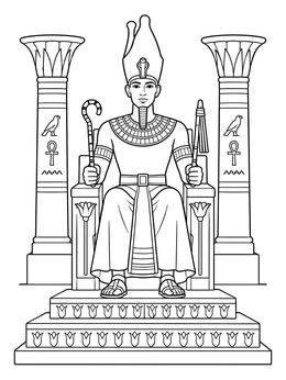 Free printable Egyptian Pharaoh On Palace Throne coloring page