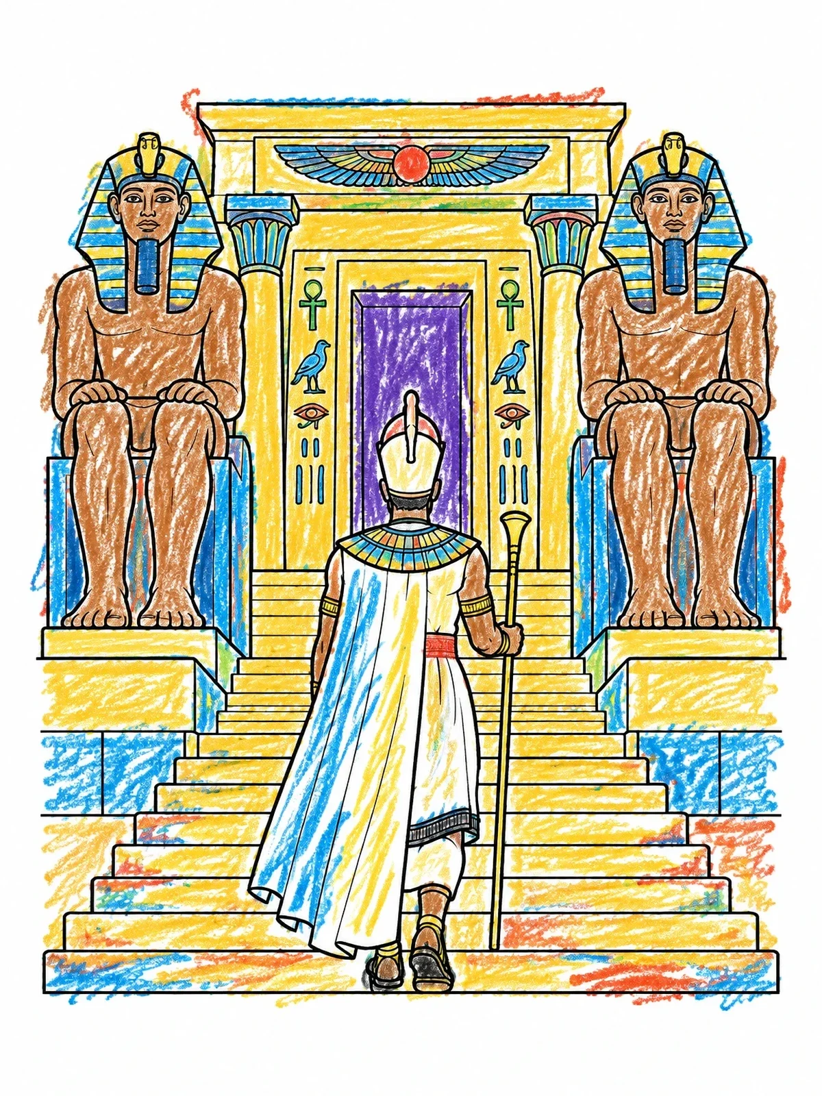 Colored example of the Pharaoh Ascending Ancient Temple Steps coloring page