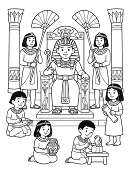 Free printable Pharaoh Holding Court With Attendants coloring page