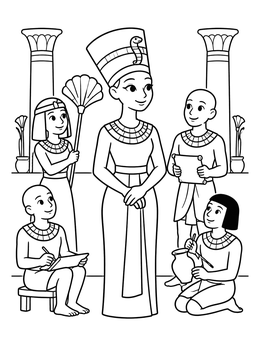 Free printable Queen Nefertiti And Royal Attendants coloring page
