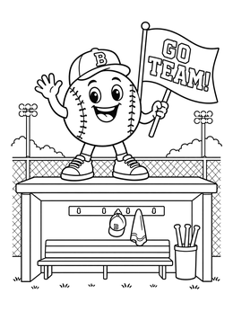 Free printable Baseball Mascot On The Dugout coloring page