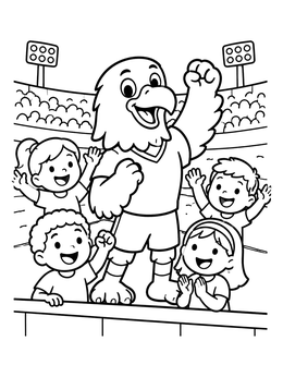 Free printable Eagle Mascot Cheering With Kids coloring page