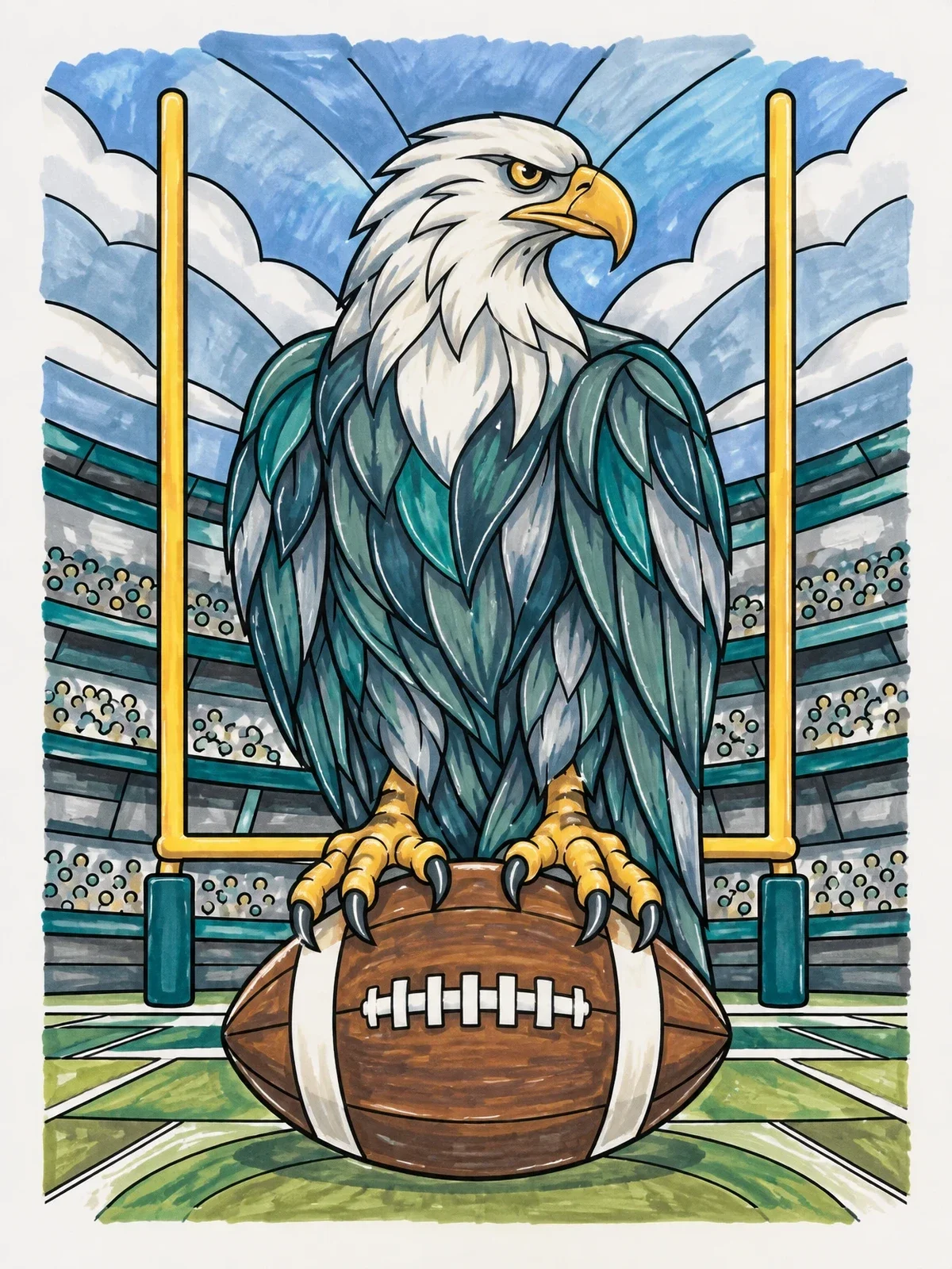 Colored example of the Philadelphia Eagle On Football coloring page