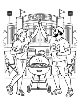 Free printable Tailgating Football Fans Outside Stadium coloring page