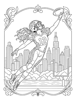 Free printable Football Player Leaping Over Skyline coloring page