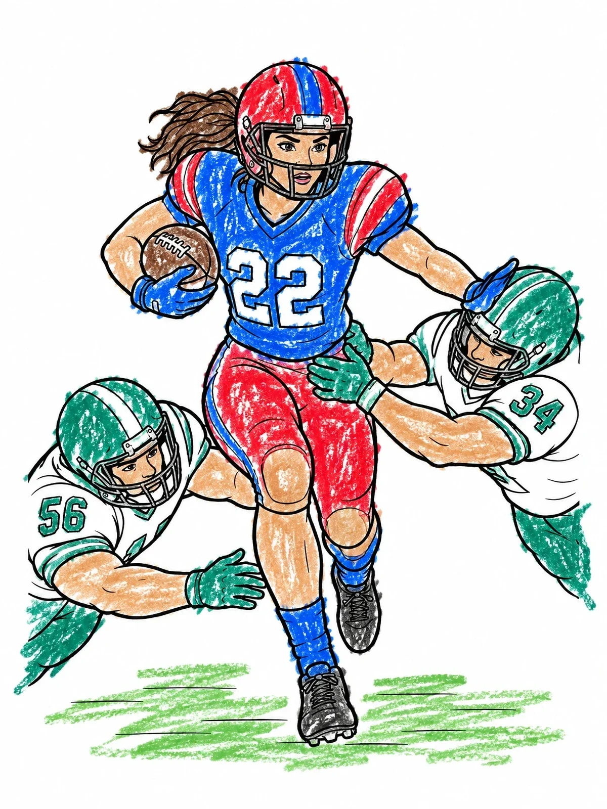 Colored example of the Football Player Breaking Through Tackles coloring page