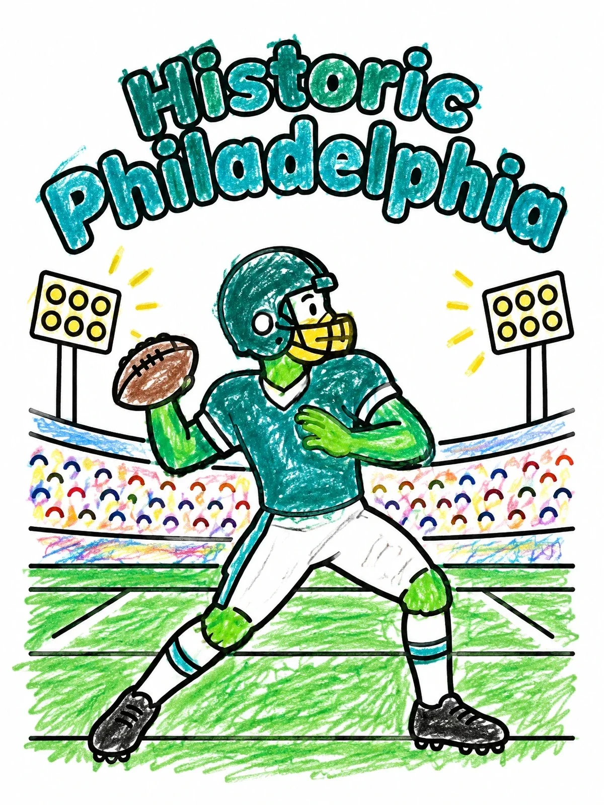 Colored example of the Philadelphia Football Quarterback In Stadium coloring page