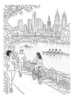 Free printable Philadelphia River Trail And Skyline coloring page