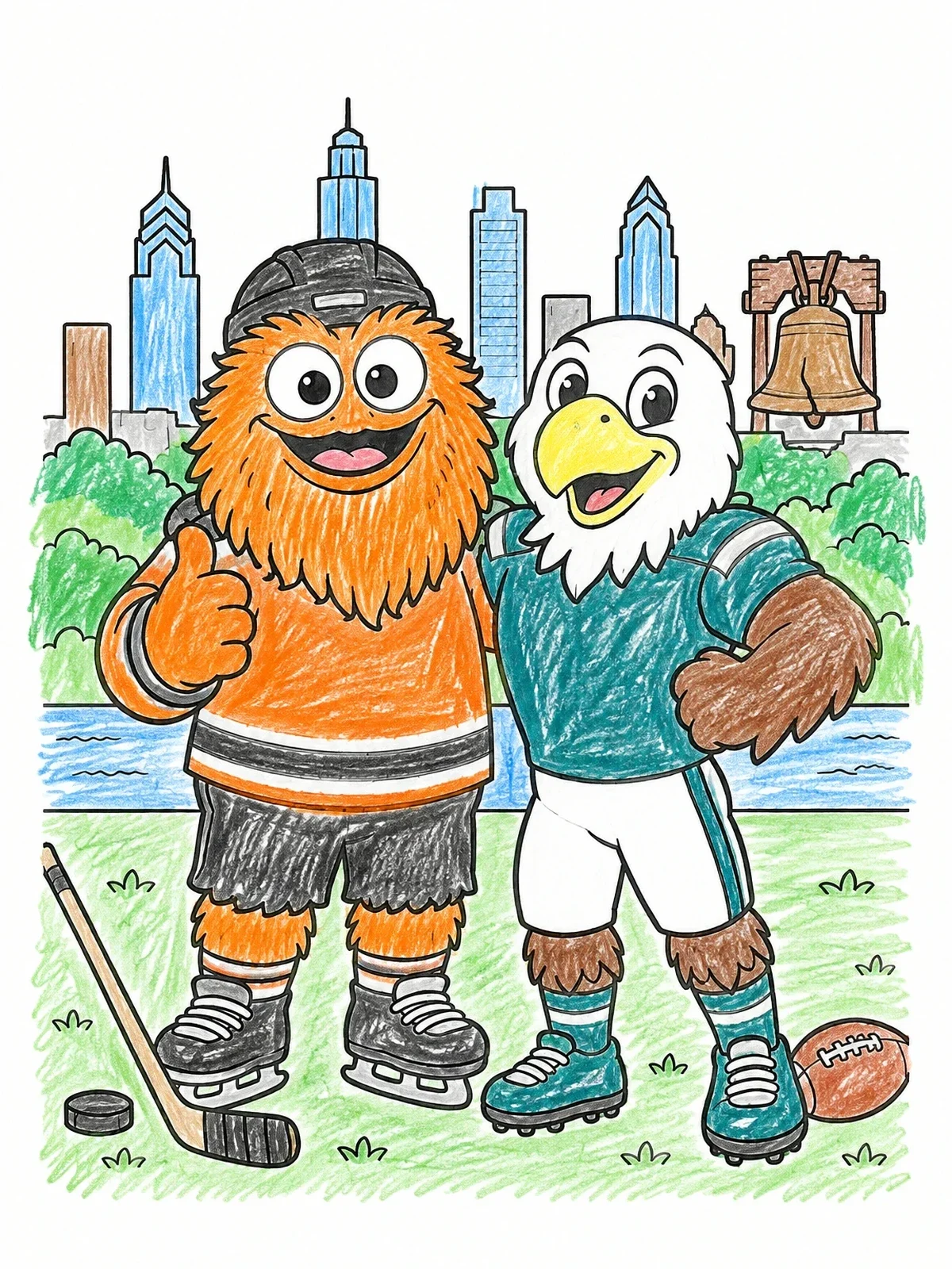 Colored example of the Philadelphia Sports Mascots In City coloring page