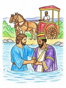 Philip Baptizing The Ethiopian Official Coloring Page