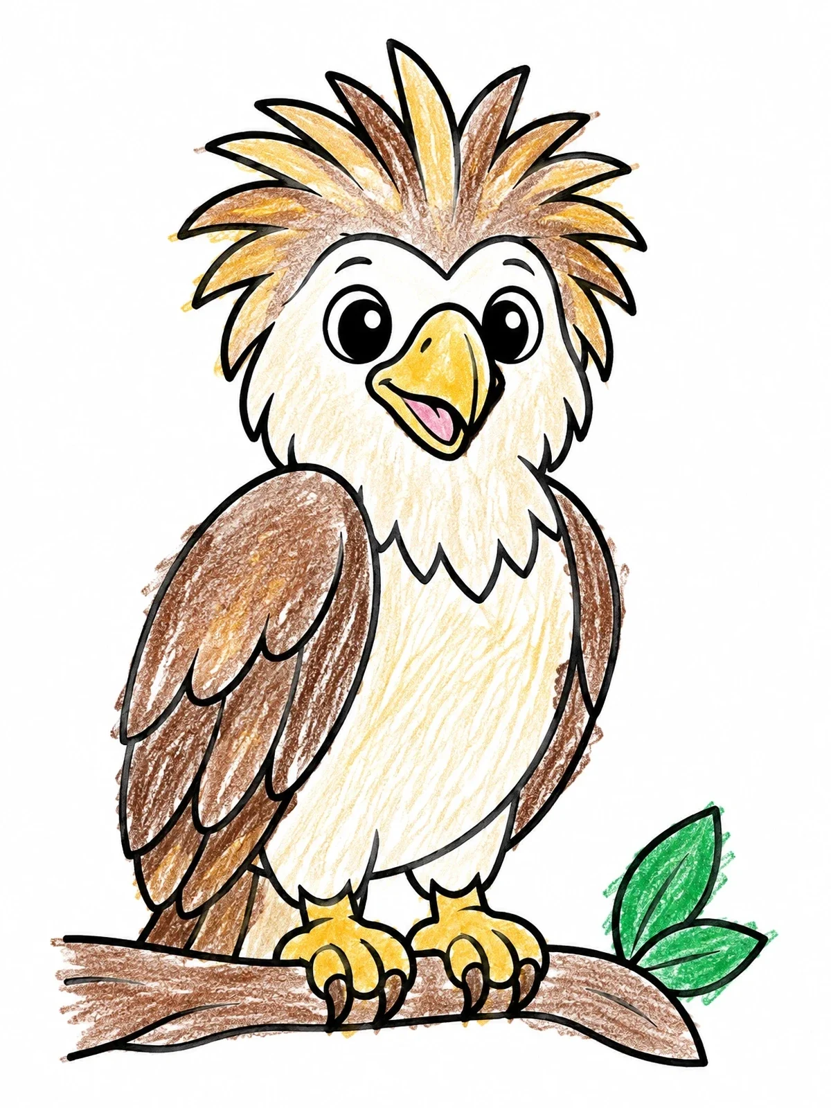 Colored example of the Cute Philippine Eagle On Branch coloring page