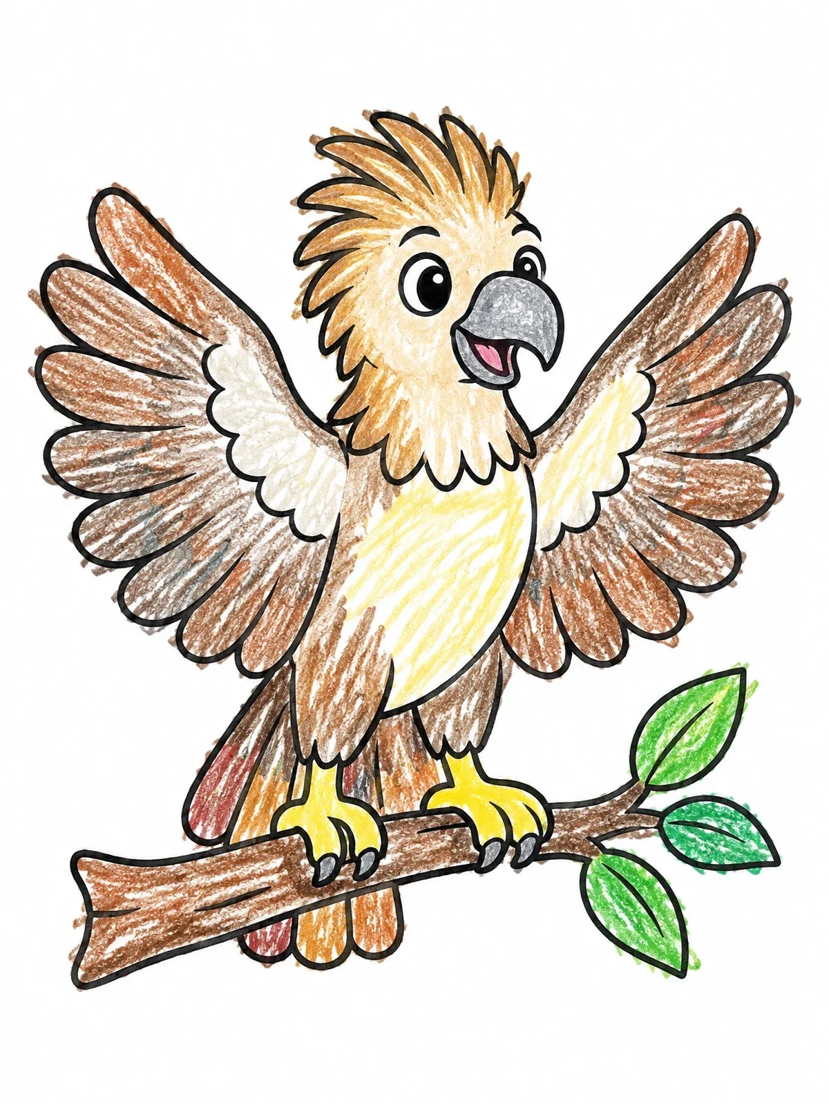 Colored example of the Cute Philippine Eagle On Branch coloring page