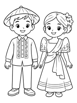 Free printable Filipino Children In Traditional Clothing coloring page