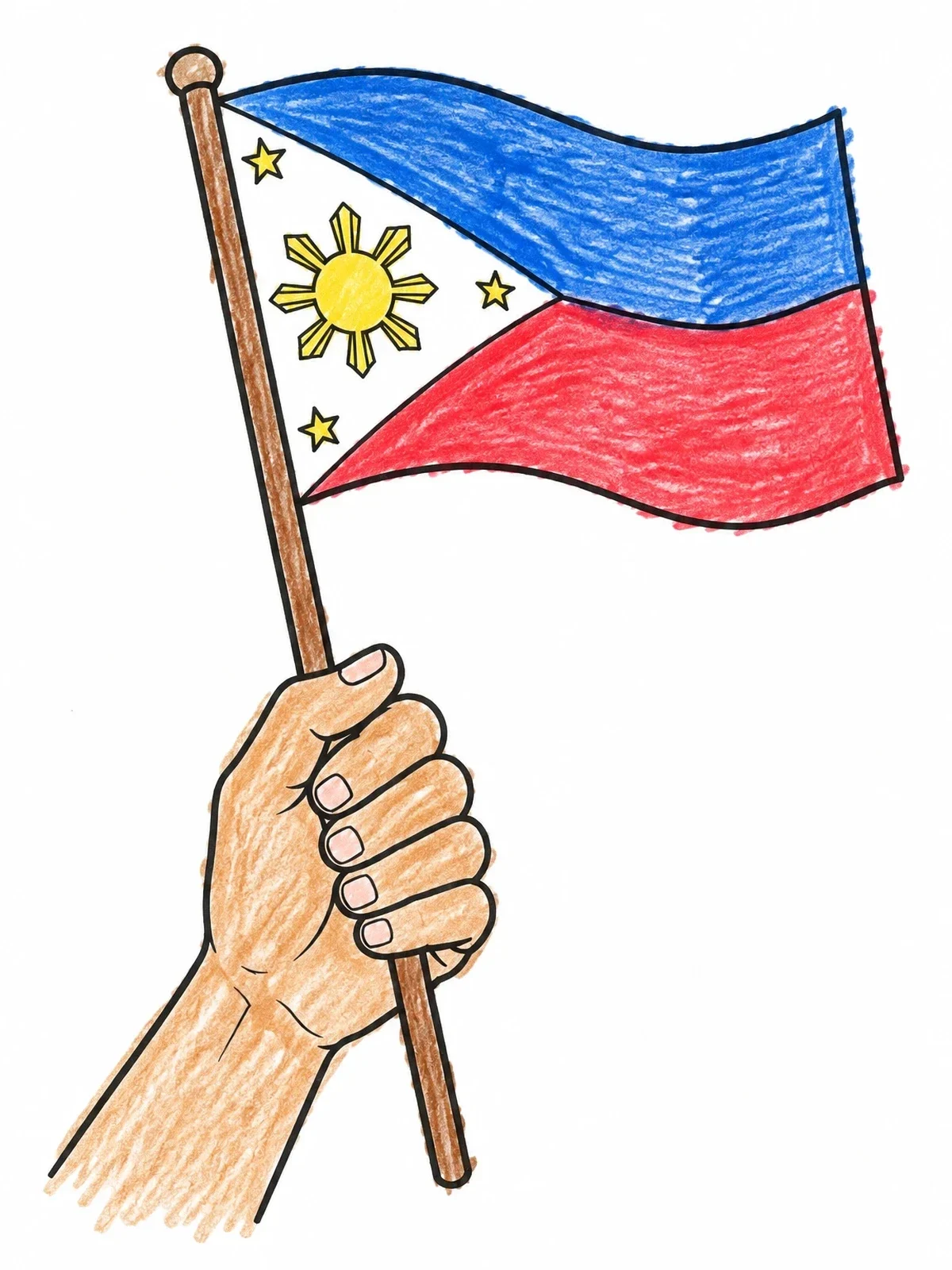 Colored example of the Hand Holding The Philippine Flag coloring page