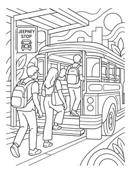 Free printable Passengers Boarding A Jeepney coloring page