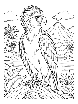 Free printable Philippine Eagle By Mayon Volcano coloring page