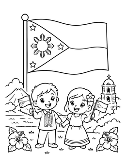 Free printable Filipino Children With National Flag coloring page