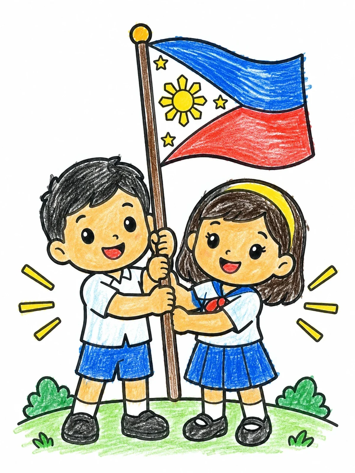 Colored example of the Children Holding The Philippine Flag coloring page