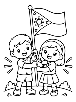 Free printable Children Holding The Philippine Flag coloring page