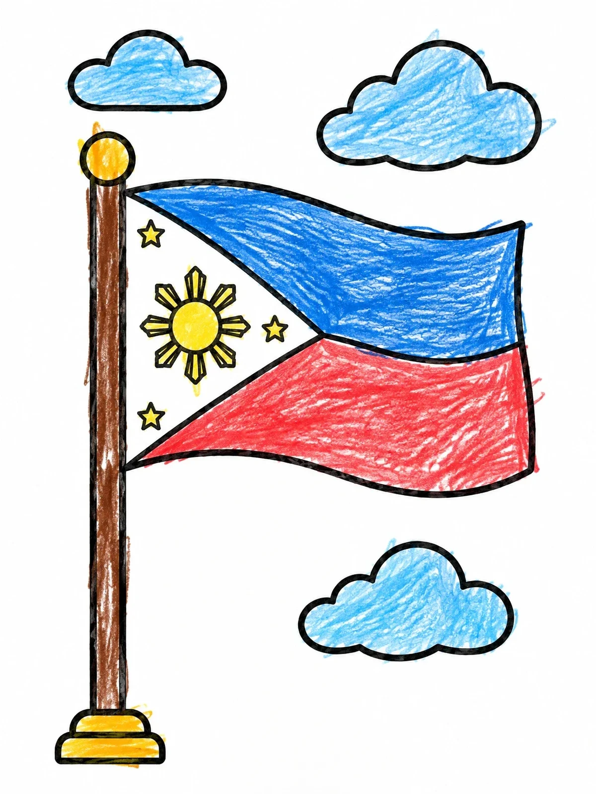 Colored example of the Philippine Flag On Flagpole coloring page