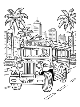 Free printable Philippine Jeepney On City Street coloring page