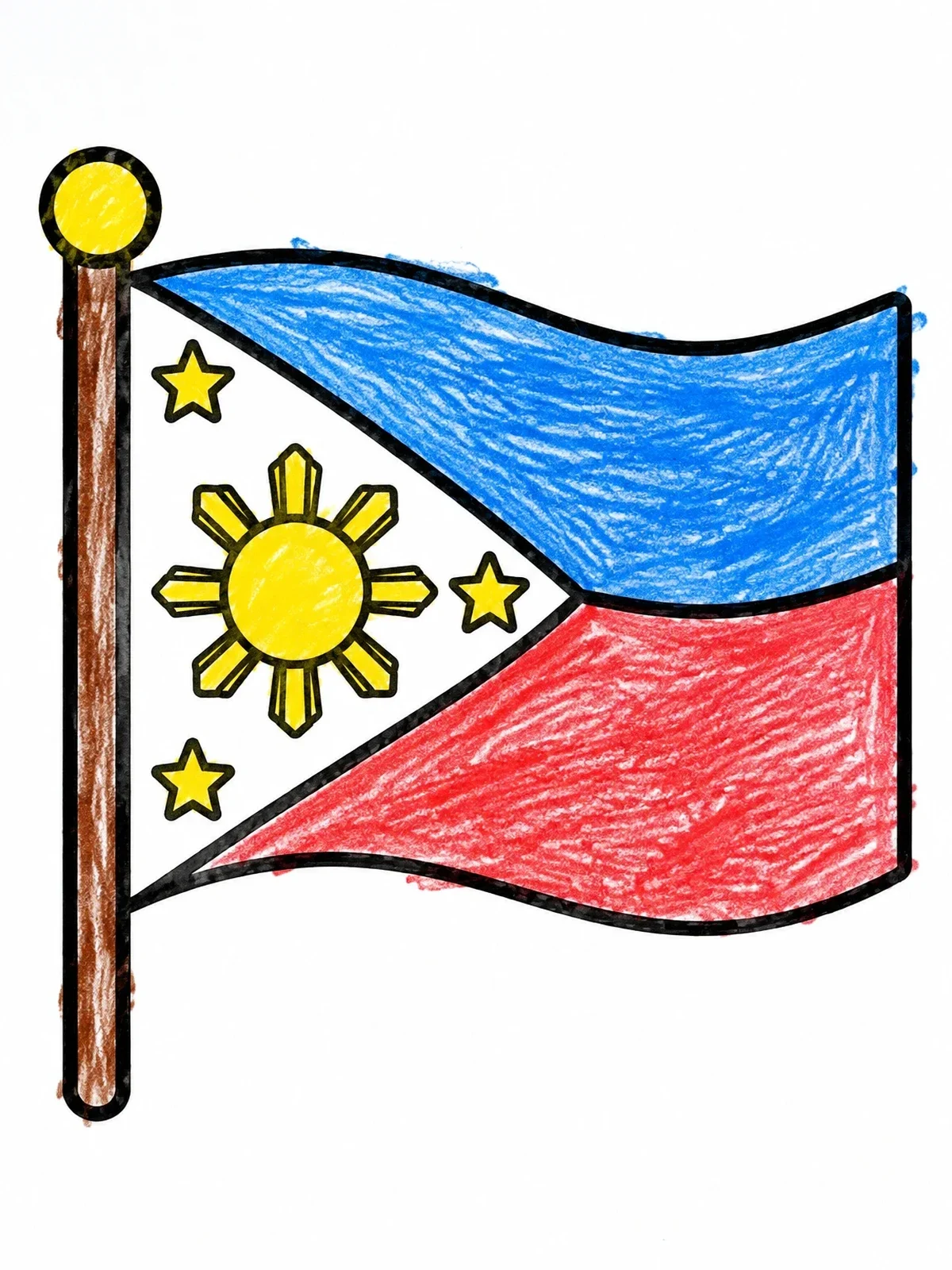Colored example of the National Flag Of The Philippines coloring page