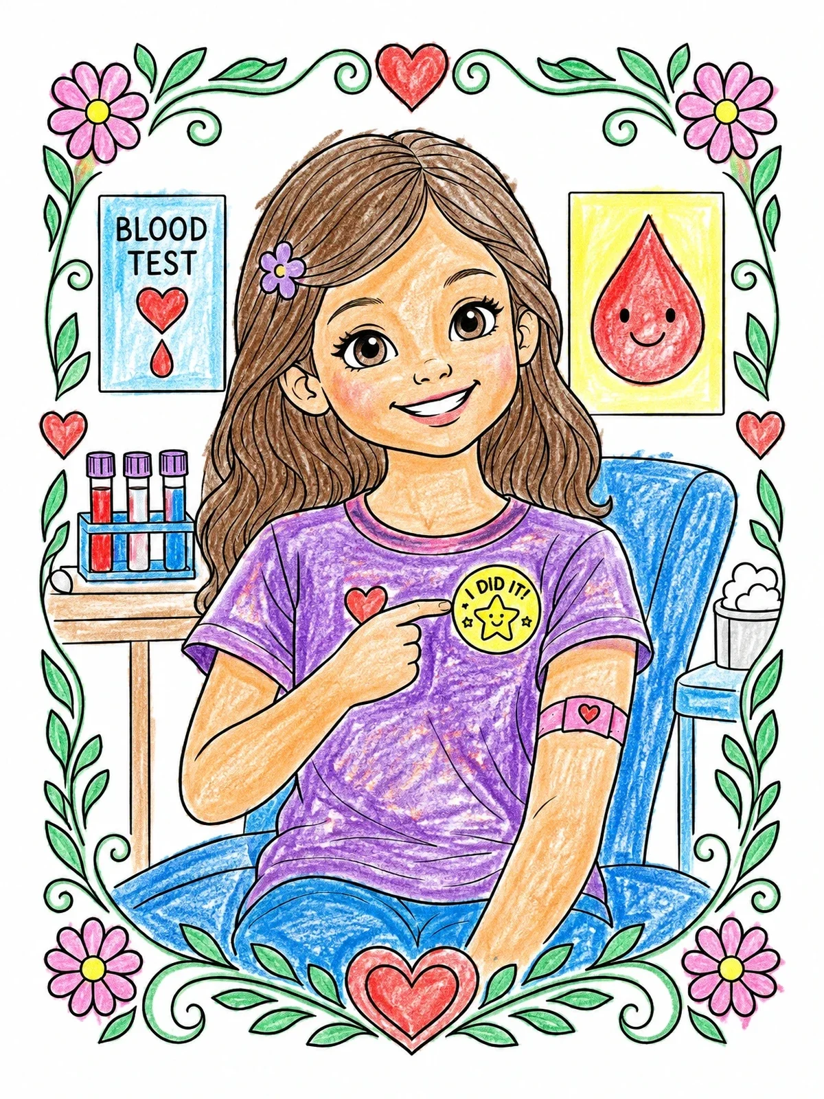 Colored example of the Brave Girl After Blood Test coloring page