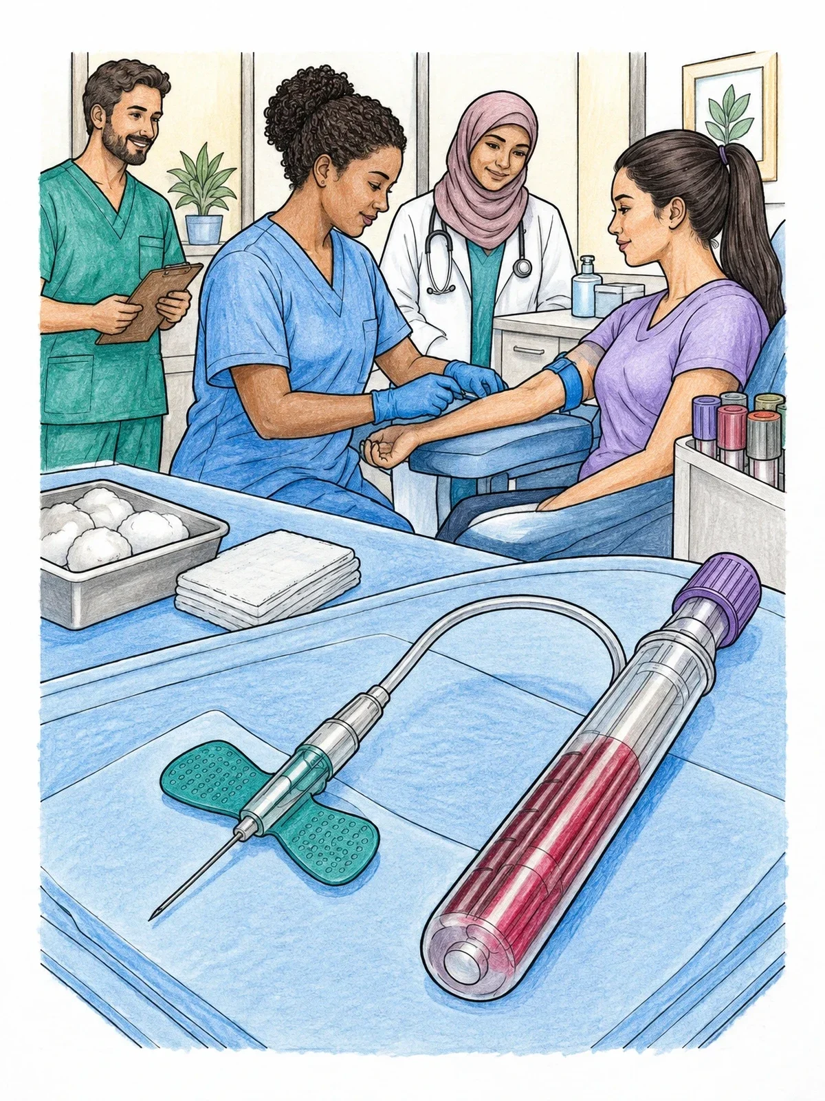 Colored example of the Butterfly Needle And Blood Draw Procedure coloring page