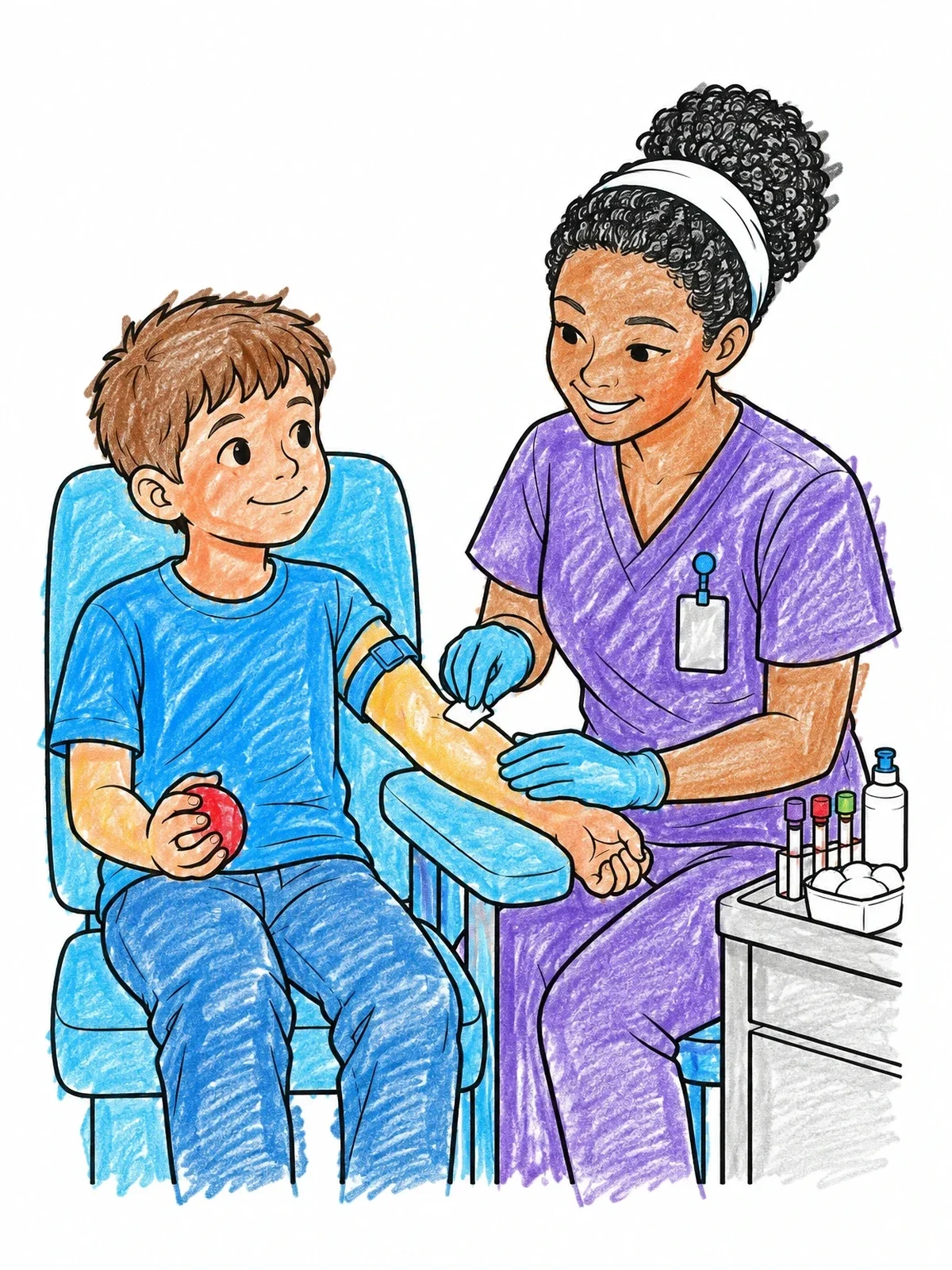 Colored example of the Child Squeezing Stress Ball For Blood Draw coloring page