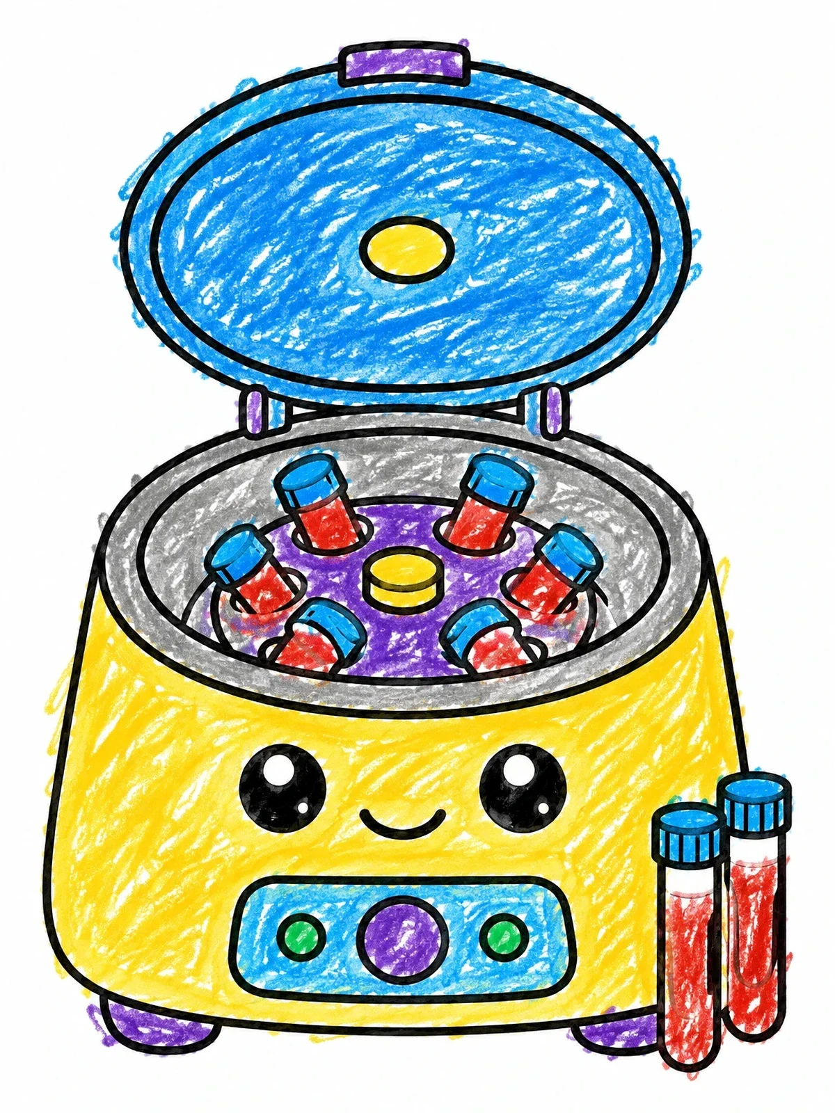 Colored example of the Cute Laboratory Centrifuge With Blood Tubes coloring page