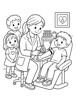 Free printable Friendly Phlebotomist Drawing Blood For Children coloring page