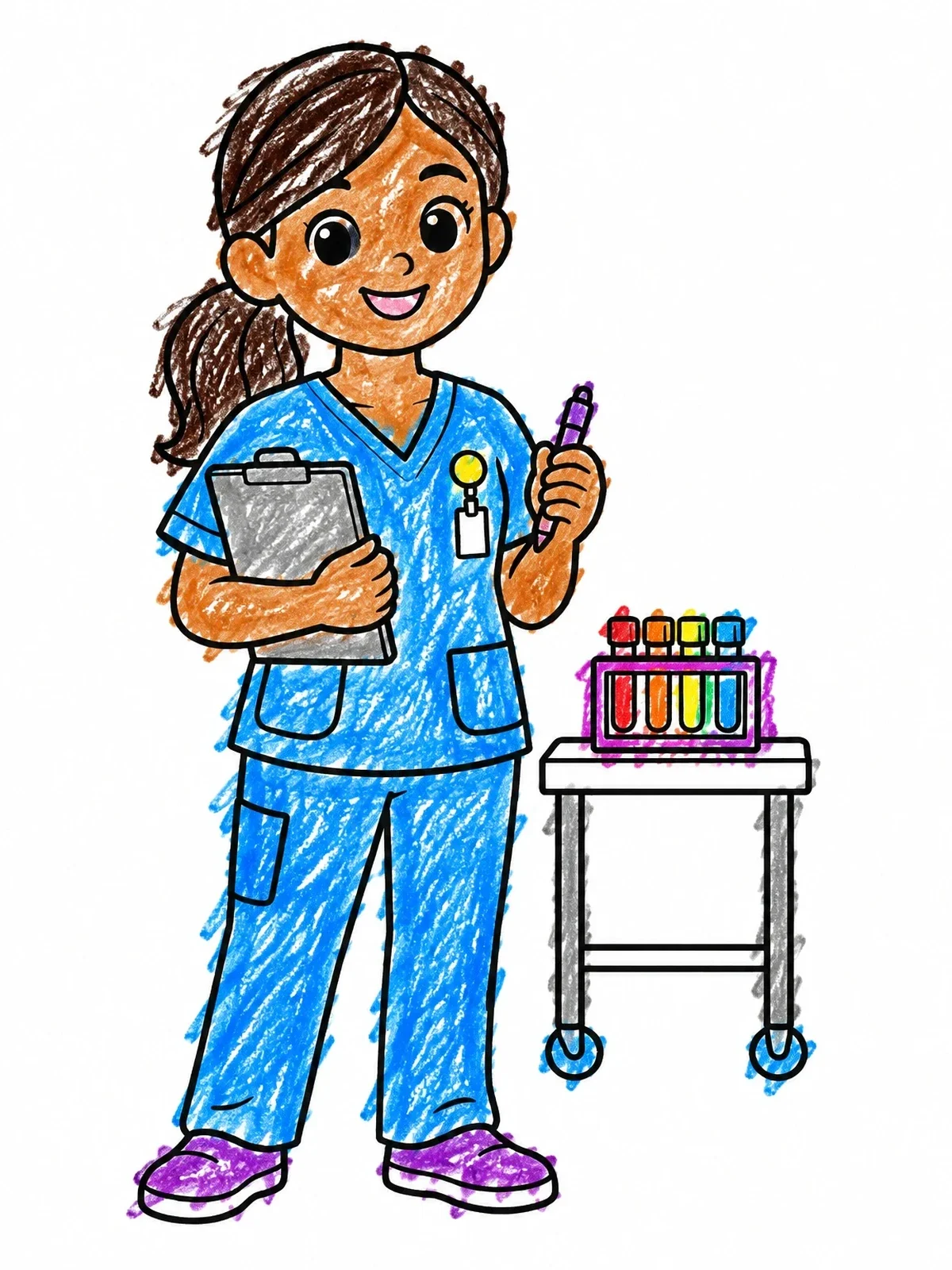 Colored example of the Friendly Phlebotomist With Clipboard coloring page