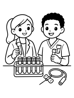 Free printable Friendly Phlebotomists With Test Tubes coloring page