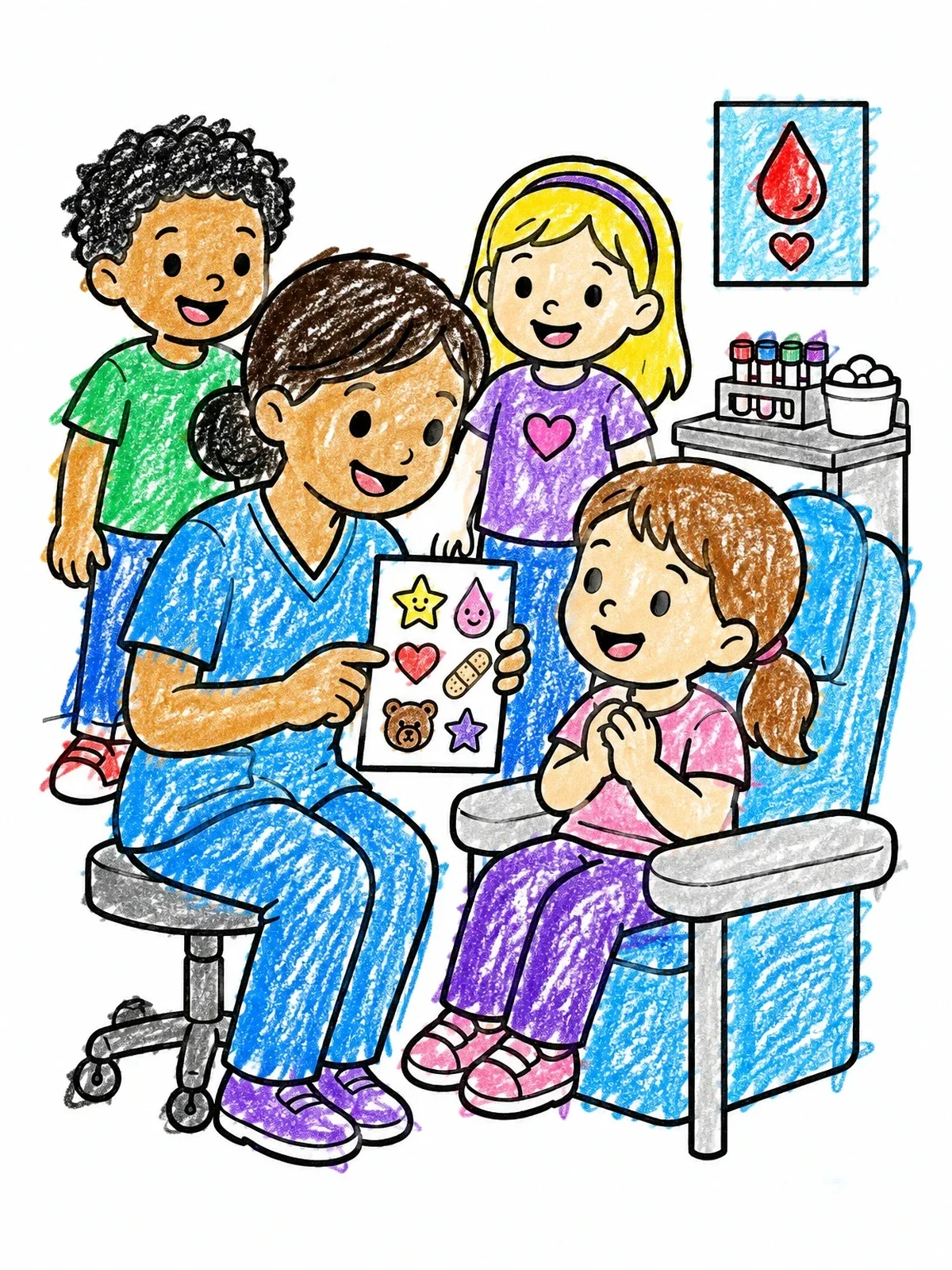 Colored example of the Phlebotomist Giving Stickers To Patient coloring page
